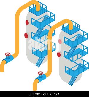 Icona serbatoi di impianti di raffineria. Isometrica dei serbatoi degli impianti di raffineria icona vettoriale per il web design isolato su sfondo bianco Illustrazione Vettoriale