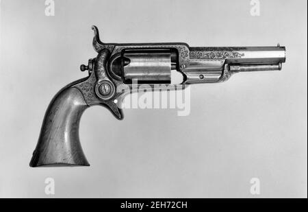 Revolver a percussione tascabile Colt modello 1855, n. di serie 4460, con custodia e accessori, American, Hartford, Connecticut, 1855. Foto Stock