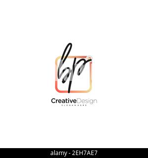 BP Initial Letter Handwriting logo disegno a mano casella colorata vettore, logo per la bellezza, cosmetici, matrimoni, moda e business, e altro Illustrazione Vettoriale