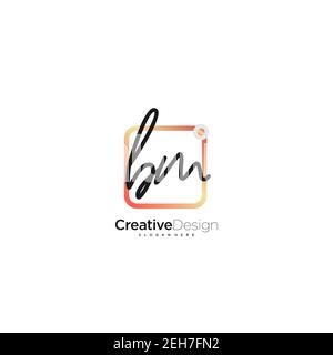 BM Initial Letter Handwriting Logo Handled Colorful box vettoriale, logo per bellezza, cosmetici, matrimoni, moda e business, e altro Illustrazione Vettoriale