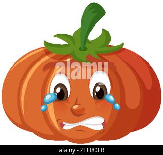 Carino personaggio cartoon di zucca con espressione del volto piangente su bianco illustrazione di sfondo Illustrazione Vettoriale