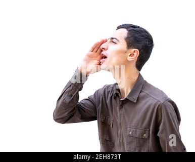Un ragazzo arabo che chiede qualcuno Foto Stock