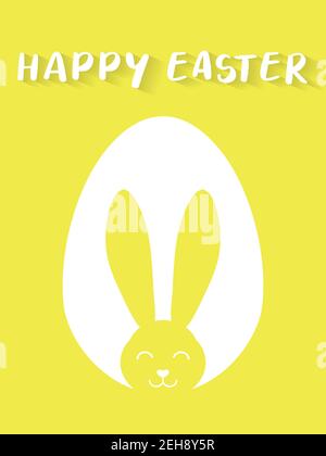 Happy Easter card o poster con graziose orecchie conigliate e silhouette di uovo su sfondo pastello. Simbolo tradizionale della vacanza. Semplice desig minimalista per carte, banner o poster. Illustrazione vettoriale. Illustrazione Vettoriale