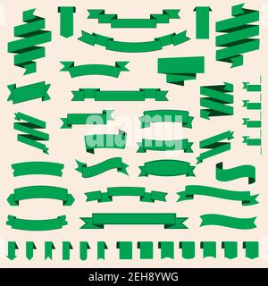 Set di nastri verdi. Banner. Modelli vettoriali per la progettazione. Illustrazione Vettoriale