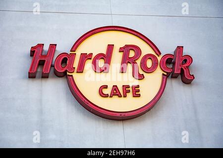 Cartello al neon presso l'Hard Rock Cafe Hotel and Casino a Biloxi, Mississippi Foto Stock