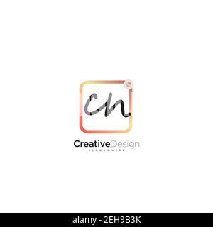 CN Initial Letter Handwriting logo Handled colorful box vettoriale, logo per bellezza, cosmetici, matrimoni, moda e business, e altro Illustrazione Vettoriale