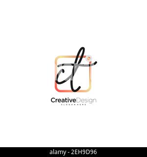 CT Initial Letter Handwriting Logo Handled Colorful box vettoriale, logo per bellezza, cosmetici, matrimoni, moda e business, e altro Illustrazione Vettoriale