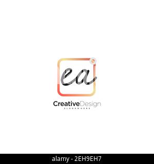 EA Initial Letter Handwriting Logo Handled Colorful box vettoriale, logo per bellezza, cosmetici, matrimoni, moda e business, e altro Illustrazione Vettoriale