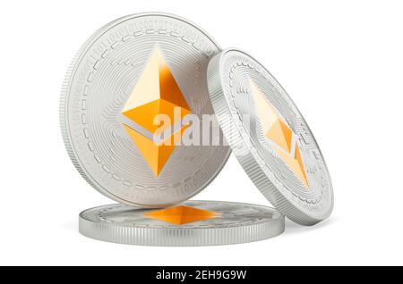 Monete etereo, rendering 3D isolato su sfondo bianco Foto Stock