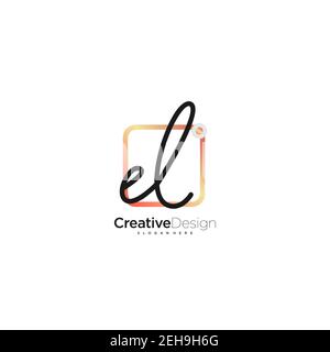 EL Initial Letter Handwriting logo disegno a mano casella colorata vettore, logo per la bellezza, cosmetici, matrimoni, moda e business, e altro Illustrazione Vettoriale