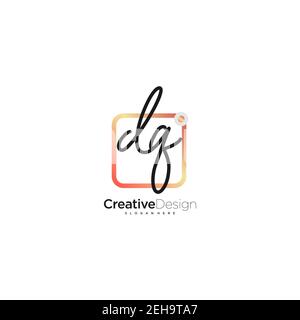 DQ Initial Letter Handwriting Logo Handled Colorful box vettoriale, logo per bellezza, cosmetici, matrimoni, moda e business, e altro Illustrazione Vettoriale