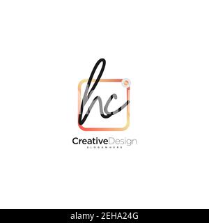 HC Initial Letter Handwriting logo disegno a mano casella colorata vettore, logo per la bellezza, cosmetici, matrimoni, moda e business, e altro Illustrazione Vettoriale