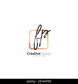 FP Initial Letter Handwriting Logo Handled Colorful box vettoriale, logo per bellezza, cosmetici, matrimoni, moda e business, e altro Illustrazione Vettoriale