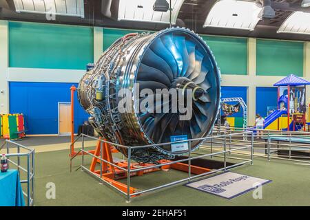 Motore Rolls Royce Trent 1000 all'interno dell'Infinity Science Center presso il John C. Stennis Space Center, nella contea di Hancock, Mississippi Foto Stock