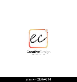 EC Initial Letter Handwriting Logo Handled Colorful box vettoriale, logo per bellezza, cosmetici, matrimoni, moda e business, e altro Illustrazione Vettoriale