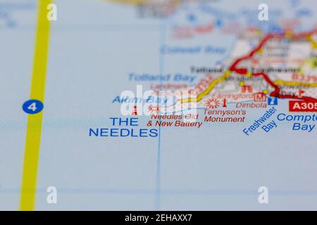 Gli aghi sull'Isola di Wight e le aree circostanti Visualizzato su una mappa stradale o su una mappa geografica Foto Stock