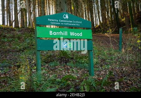 Kirkcudbright, Scozia - 28 dicembre 2020: Commissione forestale Scozia, Barhill Wood a Kirkcudbright Sign Foto Stock