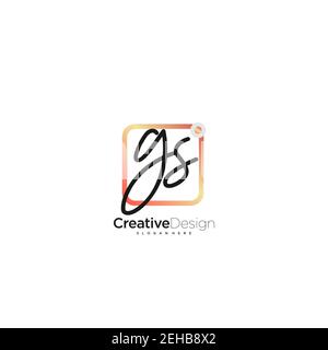 GS Initial Letter Handwriting Logo Handled Colorful box vettoriale, logo per bellezza, cosmetici, matrimoni, moda e business, e altro Illustrazione Vettoriale