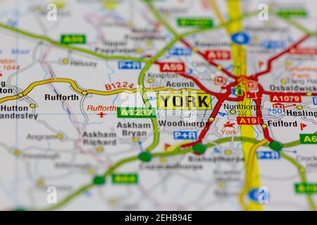 York e le aree circostanti sono mostrate su una mappa stradale o. Mappa geografica Foto Stock