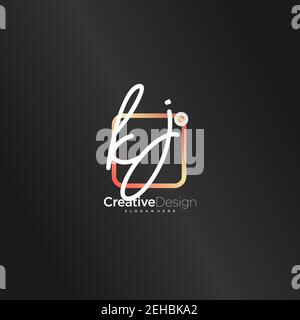 KJ Initial Letter Handwriting logo disegno a mano casella colorata vettore, logo per la bellezza, cosmetici, matrimoni, moda e business, e altro Illustrazione Vettoriale