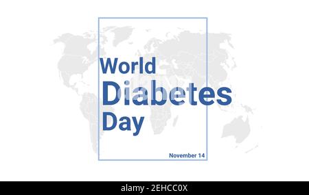Carta vacanze internazionale Giornata mondiale del diabete. Poster grafico di novembre 14 con mappa del globo terrestre, testo blu. Banner dal design piatto. Vetto esente da royalty Illustrazione Vettoriale