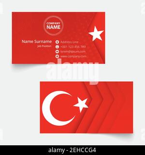 Tacchino Bandiera Business Card, formato standard (90x50 mm) modello di biglietto da visita con smarginatura sotto la maschera di ritaglio. Illustrazione Vettoriale