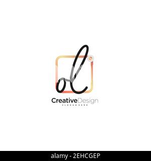 OL Initial Letter Handwriting logo disegno a mano casella colorata vettore, logo per la bellezza, cosmetici, matrimoni, moda e business, e altro Illustrazione Vettoriale