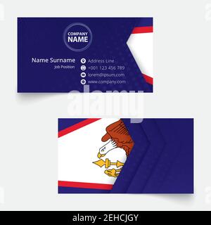 American Samoa Flag Business Card, modello di biglietto da visita di dimensioni standard (90x50 mm) con smarginatura sotto la maschera di ritaglio. Illustrazione Vettoriale