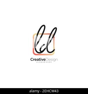 LD Initial Letter Handwriting Logo Handled Colorful box vettoriale, logo per bellezza, cosmetici, matrimoni, moda e business, e altro Illustrazione Vettoriale