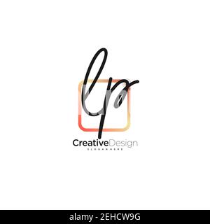 LP Initial Letter Handwriting Logo Handled Colorful box vettoriale, logo per bellezza, cosmetici, matrimoni, moda e business, e altro Illustrazione Vettoriale