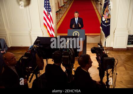 Il presidente Barack Obama ha un discorso alla nazione riguardo la Siria, nella stanza orientale della Casa Bianca, 10 settembre 2013. Foto Stock