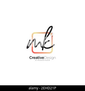 MK Initial Letter Handwriting Logo Handled Colorful box vettoriale, logo per bellezza, cosmetici, matrimoni, moda e business, e altro Illustrazione Vettoriale