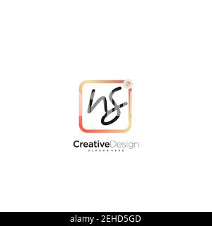 Ns Initial Letter Handwriting logo disegno a mano casella colorata vettore, logo per la bellezza, cosmetici, matrimoni, moda e business, e altro Illustrazione Vettoriale