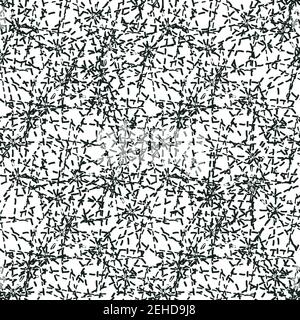 Pazzo faux stitch senza cuciture sfondo vettoriale. Moderno lavoro di ago astratto giunture casuale nero sfondo bianco. Ricamo tela di tela moderna Illustrazione Vettoriale