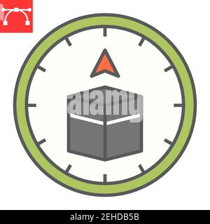 Icona della linea di colore della bussola Qibla, Happy ramadan e religione, icona vettore della bussola qibla, grafica vettoriale, segno del contorno riempito di tratto modificabile, eps 10. Illustrazione Vettoriale