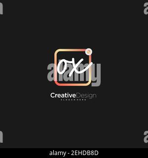 BOX Initial Letter Handwriting logo disegnata a mano casella colorata vettore, logo per la bellezza, cosmetici, matrimoni, moda e business, e altro Illustrazione Vettoriale