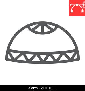 Icona della linea del cappuccio musulmano, ramadan felice e religione, icona del vettore del cappuccio di preghiera, grafica vettoriale, segno del contorno del tratto modificabile, eps 10. Illustrazione Vettoriale
