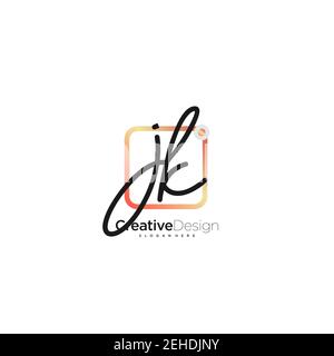 JK Initial Letter Handwriting logo disegno a mano casella colorata vettore, logo per la bellezza, cosmetici, matrimoni, moda e business, e altro Illustrazione Vettoriale