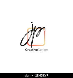 JP Initial Letter Handwriting Logo Handled Colorful box vettoriale, logo per bellezza, cosmetici, matrimoni, moda e business, e altro Illustrazione Vettoriale