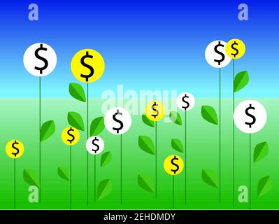 Icona della linea Money Plant, finanza e business, start up e grafica vettoriale della crescita economica, un modello lineare su sfondo bianco, eps 10. Illustrazione Vettoriale