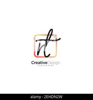 RT Initial Letter Handwriting logo disegno a mano casella colorata vettore, logo per la bellezza, cosmetici, matrimoni, moda e business, e altro Illustrazione Vettoriale