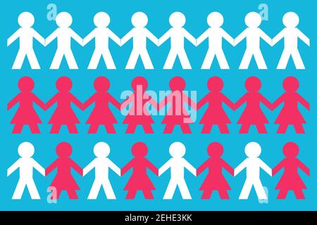 File di carta bianca e rossa persone che tengono le mani sopra Sfondo blu - illustrazione vettoriale Illustrazione Vettoriale