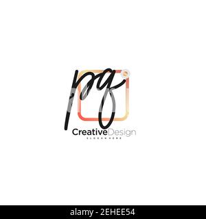 PQ Initial Letter Handwriting Logo Handled Colorful box vettoriale, logo per bellezza, cosmetici, matrimoni, moda e business, e altro Illustrazione Vettoriale