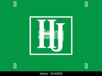 Lettera iniziale HJ bianco verde in forma quadrata Illustrazione Vettoriale