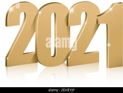 3d realistic vettoriale golden numbers 2021, felice anno nuovo. Isolato su sfondo bianco. Illustrazione Vettoriale