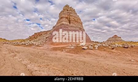 Il bordo orientale del Clam Bed Mesa lungo il Red Basin Trail nel Petrifified Forest National Park Arizona. I massi su questa mesa sono riempiti con c Foto Stock