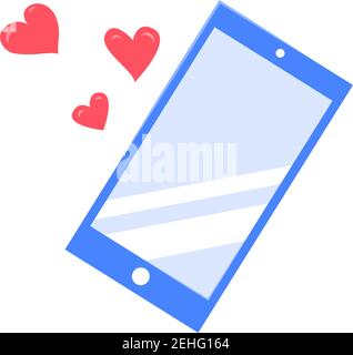 Smartphone Cartoon con cuori amorevoli. Ama o ama su un social network. Vettore isolato romantica piatta illustrazione su sfondo bianco Illustrazione Vettoriale