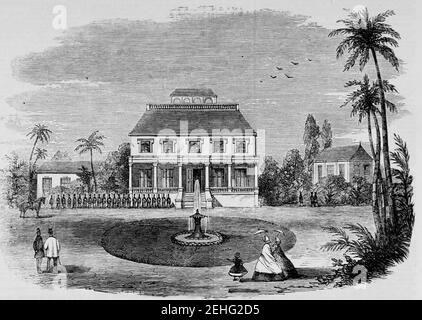 Palazzo del tardo Re delle Isole Sandwich a Honolulu, The Illustrated London News, c. 1864 modificato. Foto Stock