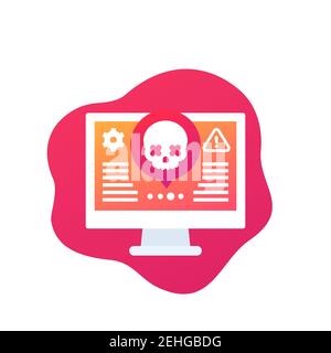 icona di avviso cyber attack con cranio, vettore Illustrazione Vettoriale