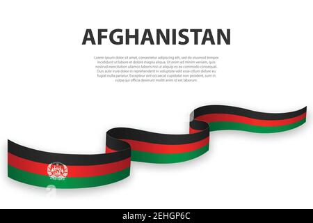 Sventolando in nastro o banner con bandiera dell'Afghanistan. Modello per il giorno di indipendenza il design di poster Illustrazione Vettoriale